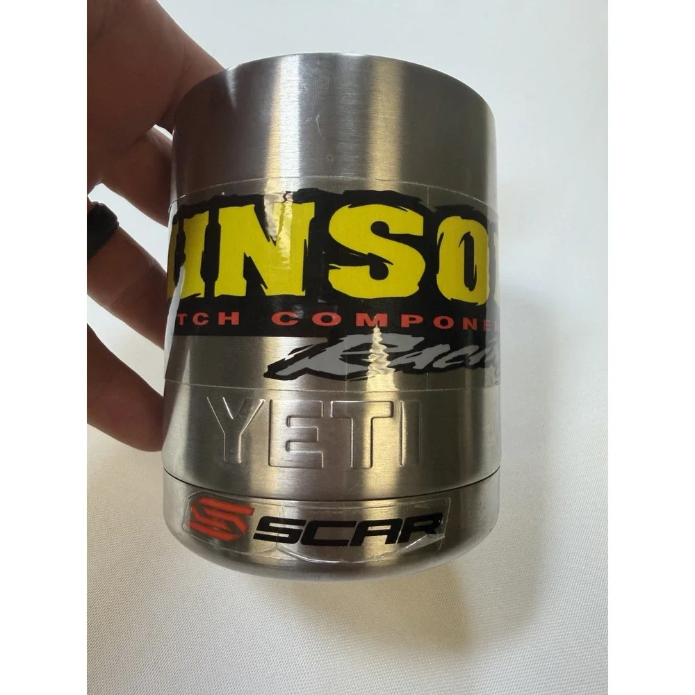 YETI Rambler 12 oz Colster Can Insulator Stainless Steel Stickered Racing Decals
